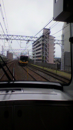 京阪特急の最前列からの眺め